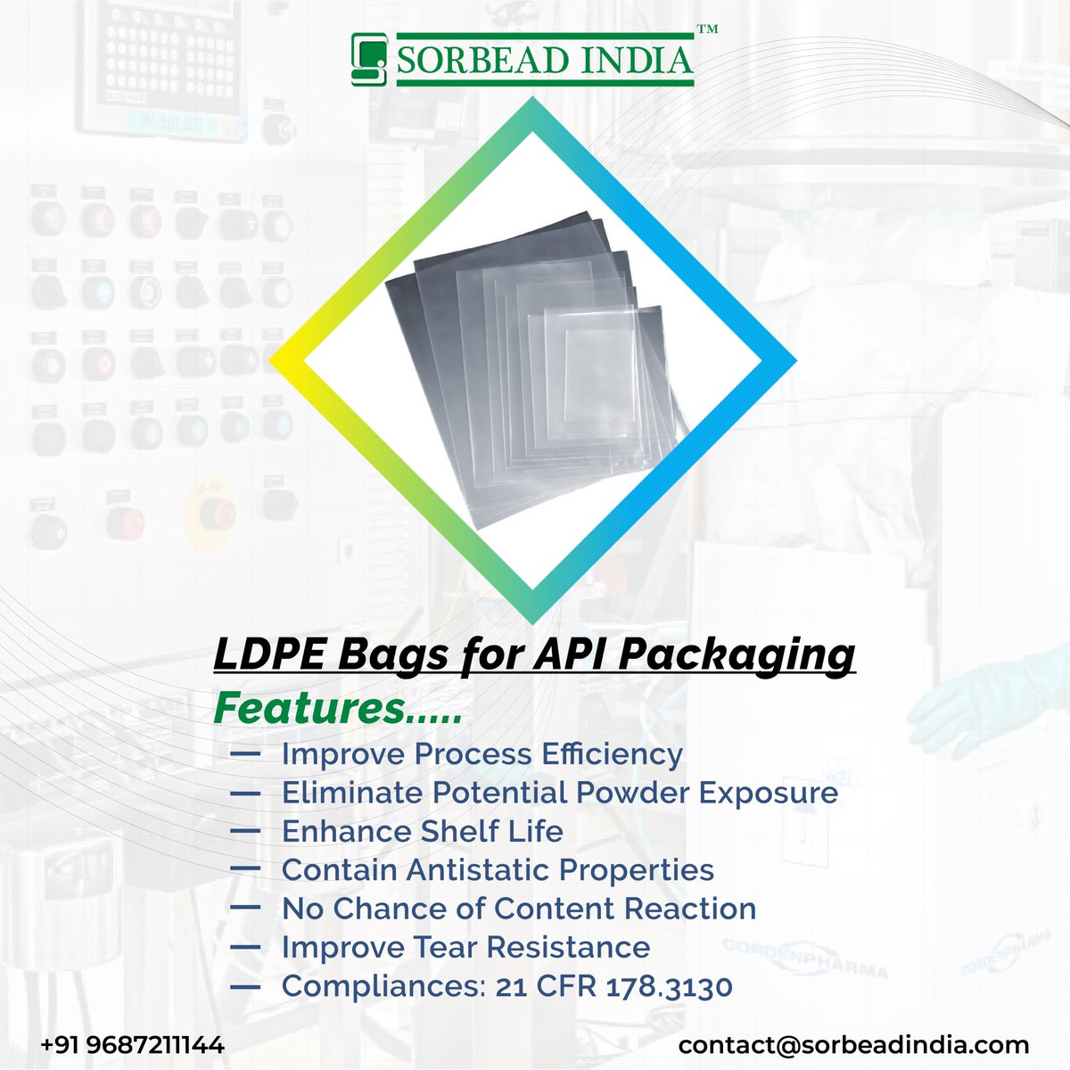 SorbchemIndia's tweet image. #LDPEbags are best for storing and transporting the #API in the #powdered, #beads or any other form without any #harmful effects of external #environmental conditions.

contact@sorbeadindia.com
+91 9687211144