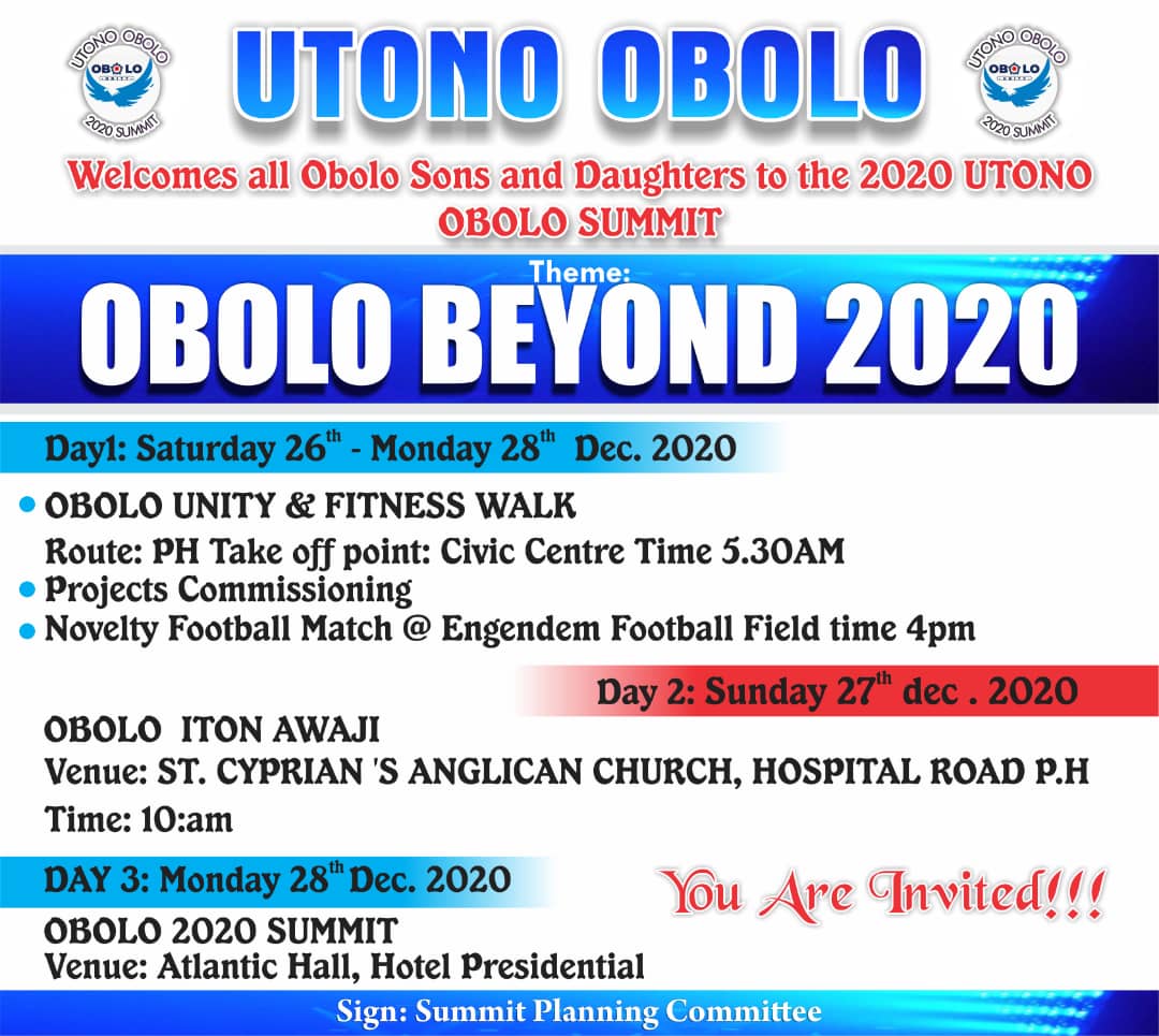 oboloraiders's tweet photo. OBOLO ITIKI!!
OBOLO 2020 summit
Venue: Atlantic Hall, Presidential Hotel Port Harcourt.
Time: 10am
@AskPHPeople https://t.co/4bf303JvbS