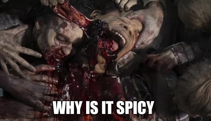 mere_5's tweet photo. Me: *watching The Walking Dead*

Me: *slightly grossed out* 

Luke: why is it sPiCy 

Me: . . . 😭😭😭 https://t.co/3xePTg5FYw
