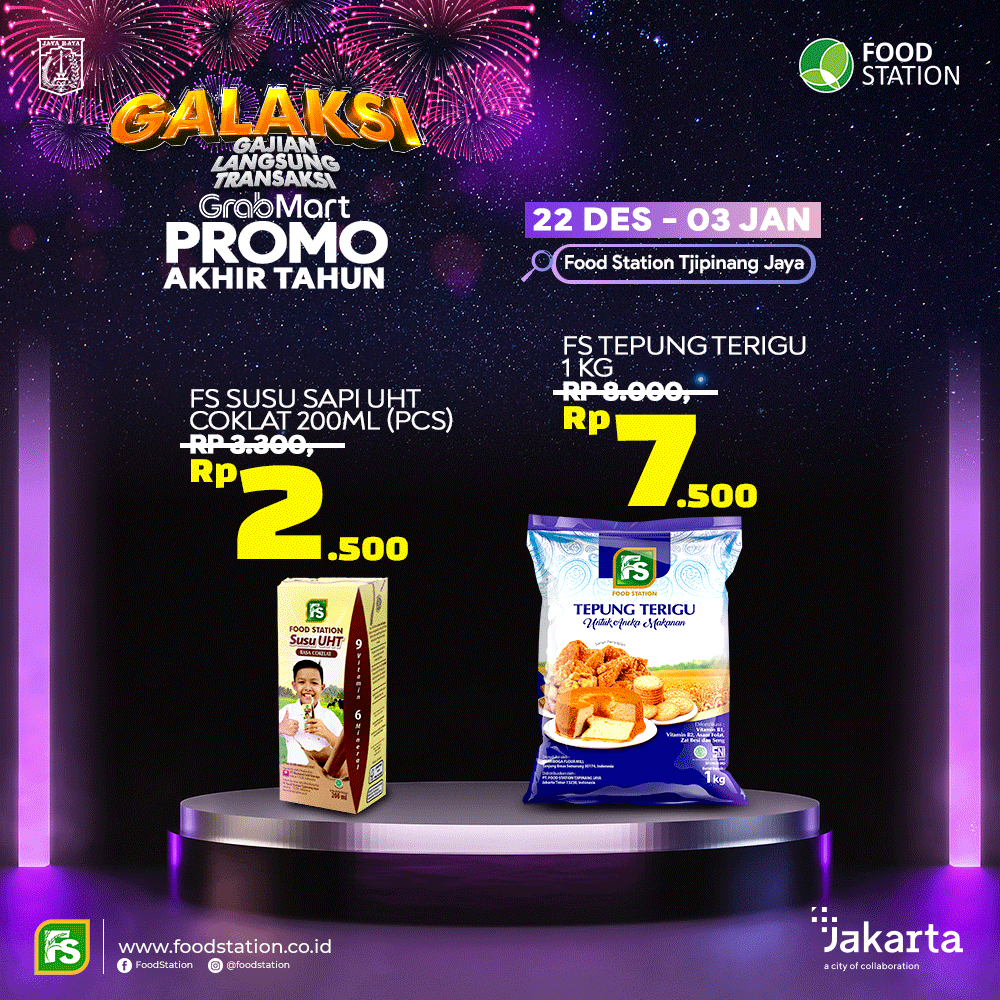 Food Station X Grabmart Promo Akhir Tahun
GALAKSI "Gajian Langsung Transaksi".
Dapatkan harga spesial Produk Gula, Susu dan Terigu Food Station di Official Store Food Station di Garbmart.
Yuk belanja pangan akhir tahun 💯🎉🎉🎉
#foodstation
#grabmart