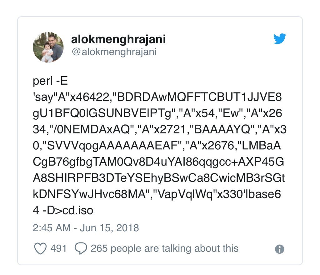 Constraints breed innovation and creativity, so here is a thread of things that are also, impossibly and arbitrarily, other things - basically, classic hacks.This single tweet from  @alokmenghrajani contains code for both a retro video game and a CD-ROM booter for the game. 1/n