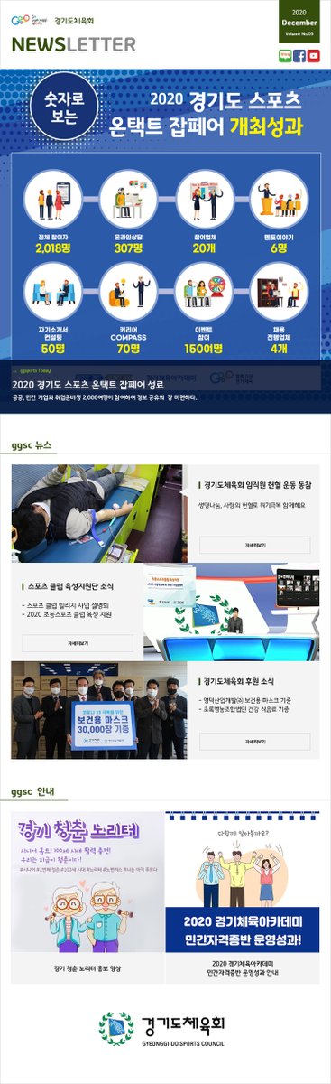 [2020년 12월 뉴스레터]

경기도체육회의 생생한 최신 정보를 한 눈에!

많은 관심 부탁드립니다.😀
ggsports.gg.go.kr/archives/173939