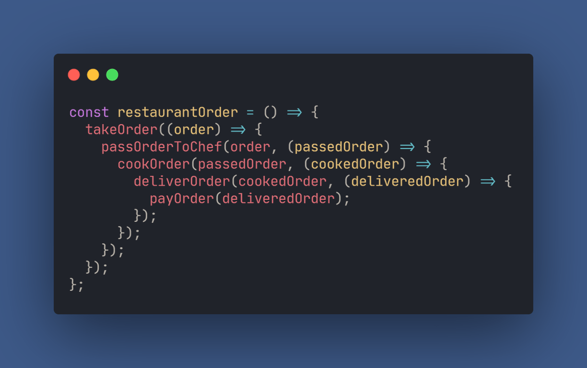 If we need the data of one of the prior functions, we need to chain them.This creates what is called "Callback hell".This can get messy real quick and it can be hard to understand what's going on.