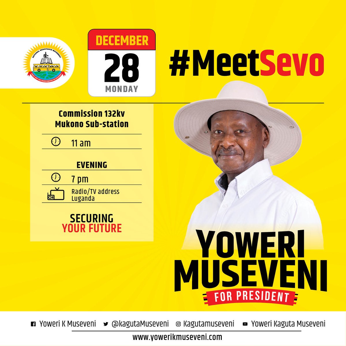 KagutaMuseveni's tweet photo. Our campaign meeting in Mukono that was scheduled for today is off because of the @UgandaEC directive banning political gatherings in some districts. Instead, I will address our people through radio and TV this evening.

#SecuringYourFuture https://t.co/z0nFTvuFmk
