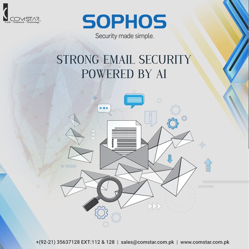 infosyscomstar's tweet image. Looking for smart email security services to enhance protection from ransomware? Sophos Email Archiving Solution is your perfect solution.

#smartemailsecurity #emailwithAI #cloudemailsecurity #sophosinterceptX #blockstealthattacks

sales@comstar.com.pk
92-21-35637128 : 122 &amp;amp; 128