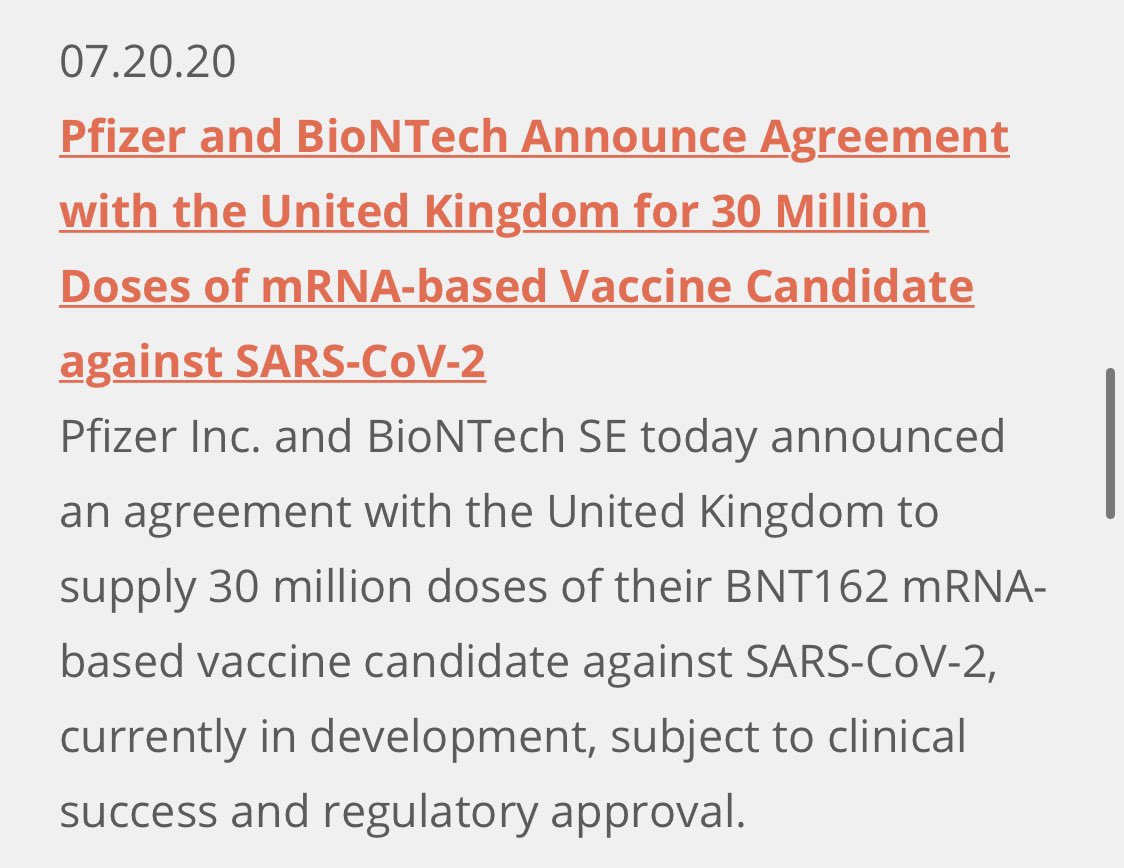Os voy a decir algo porque me asombra cómo se disfraza todo.El 11 de marzo de 2020 (sí, marzo) leí que ya se tenían identificados probables componentes contra este coronavirus en la Spike. En abril comienzan testeo. En mayo prueban con humanos. En julio firman con UK, Japan. 
