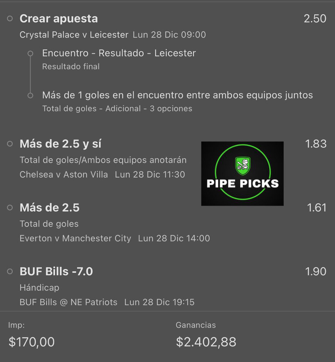 PicksPipe's tweet photo. Vamos con este parlay de Premier League 🏴󠁧󠁢󠁥󠁮󠁧󠁿 y NFL 🏈 dale RT para que llegue a mas personas #PipePicks https://t.co/HCEHO5AXRP