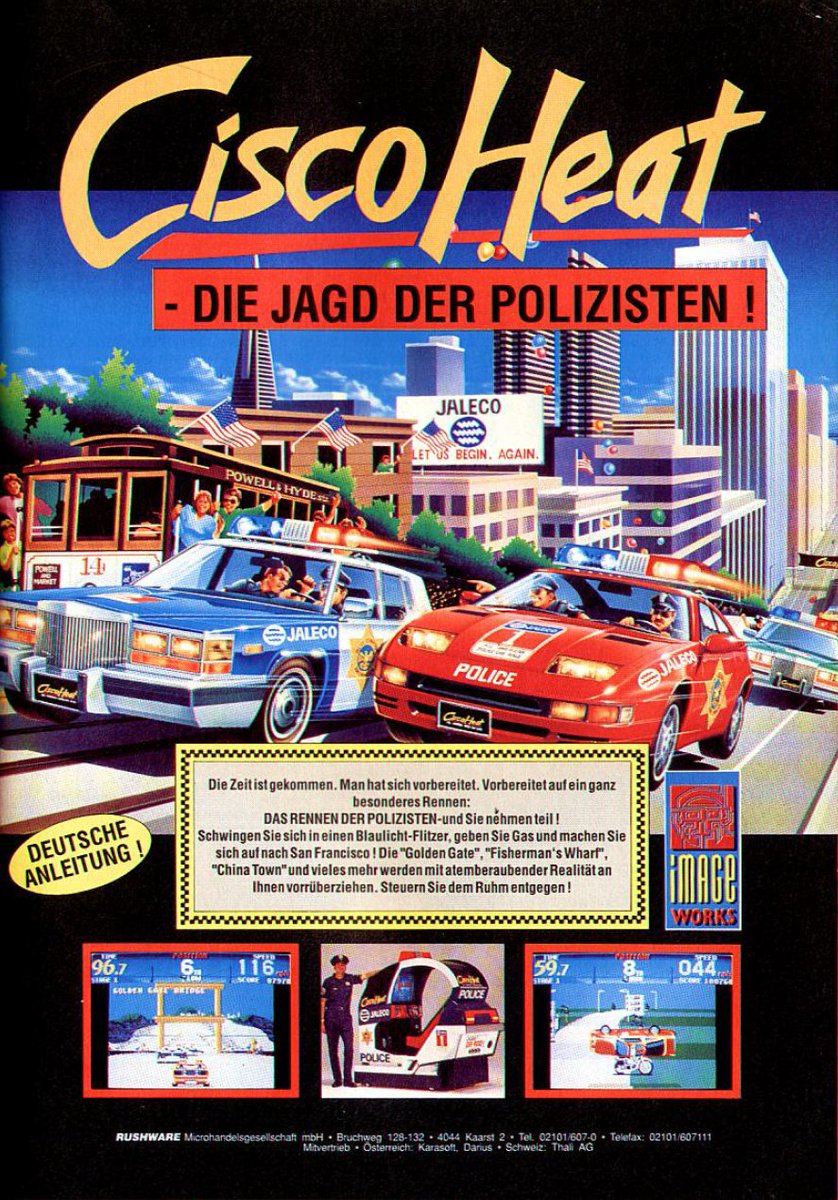 TakodanTweets's tweet image. 1991 German ad for the game 'Cisco Heat' by #ImageWorks