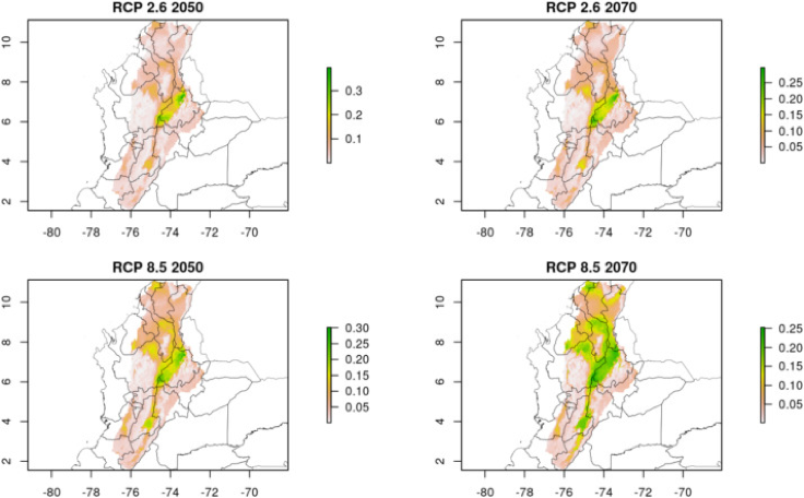 In addition, we decided to use ecological niche modelling to estimate the current area occupied by hippos in the Magdalena basin, as well as future dispersal trends, under future climate change scenarios.