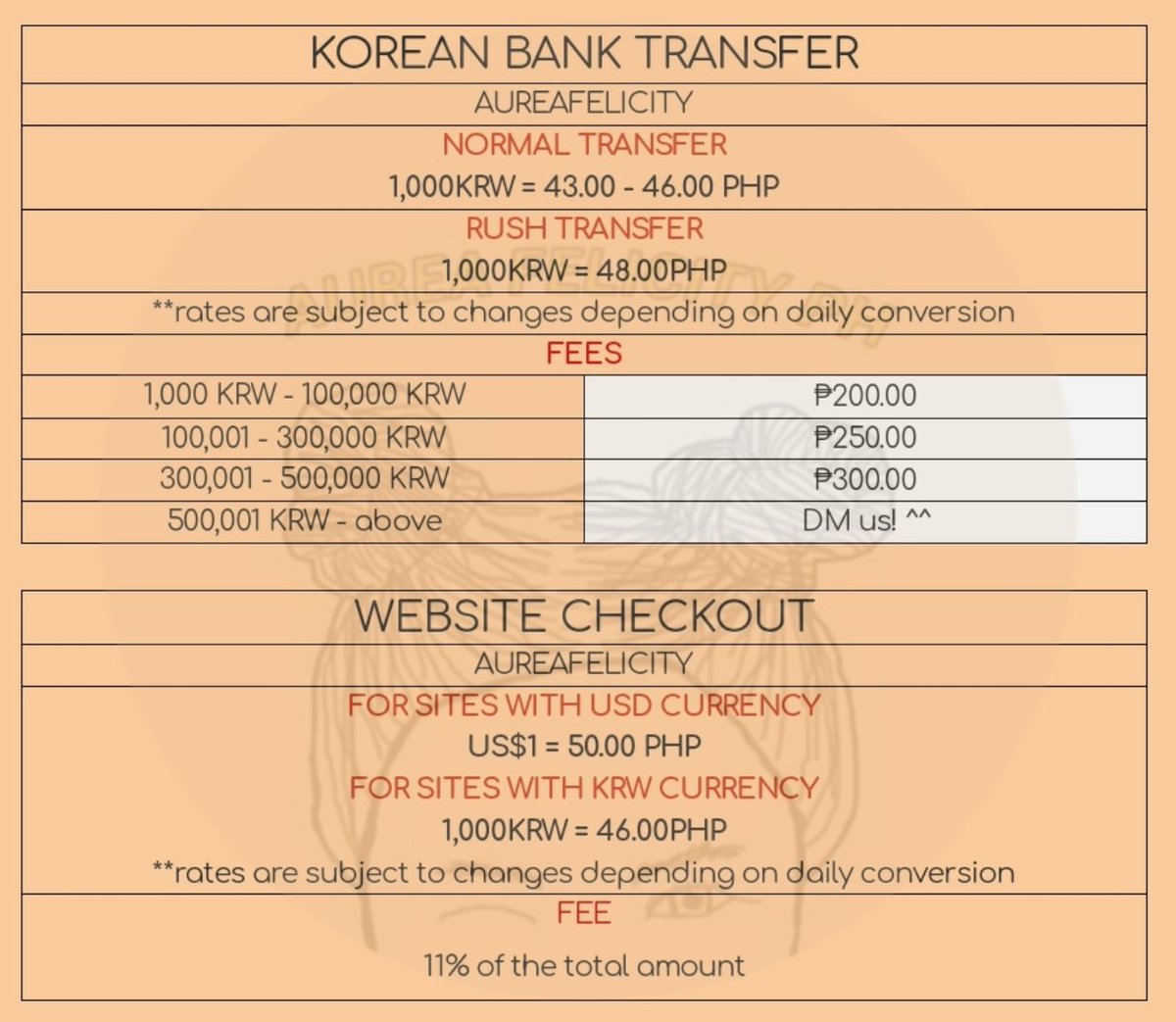 Korean Bank Transfer / Korean site Checkout (AFelicitySRVC) Twitter