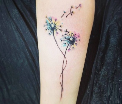 Fine line dandelion tattoo located on the wrist