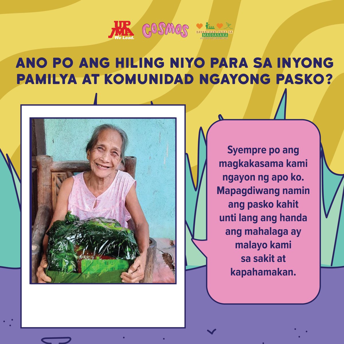 CosmosOPMFest's tweet photo. Alamin ang mga hiling ng ating mga kapwa magsasaka para sa kanilang pamilya at komunidad ngayong Pasko! 🌟

Sa panahon ng matinding pagsubok, tayo'y mag-abot ng karampatang suporta at pagkakaisa para sa ating mga magsasaka sa pamamagitan ng pag-donate:

https://t.co/ZlDXVsaLRv https://t.co/PdnLTL3pfD