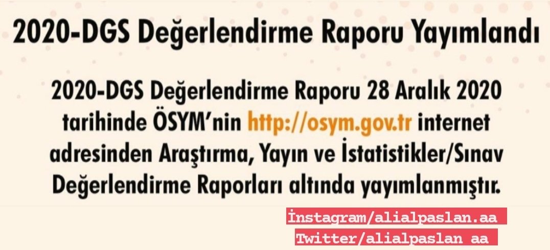 alialpaslan_aa's tweet photo. DGS ADAYLARININ DİKKATİNE!
DGS DEĞERLENDİRME RAPORU YAYIMLANDI.
#DGS #DGS2020 #2020DGS https://t.co/5mVCxBapk4