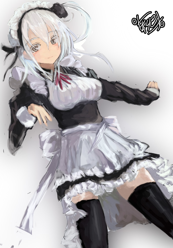 suzutsuki (kancolle) 1girl solo maid alternate costume thighhighs apron maid headdress  illustration images