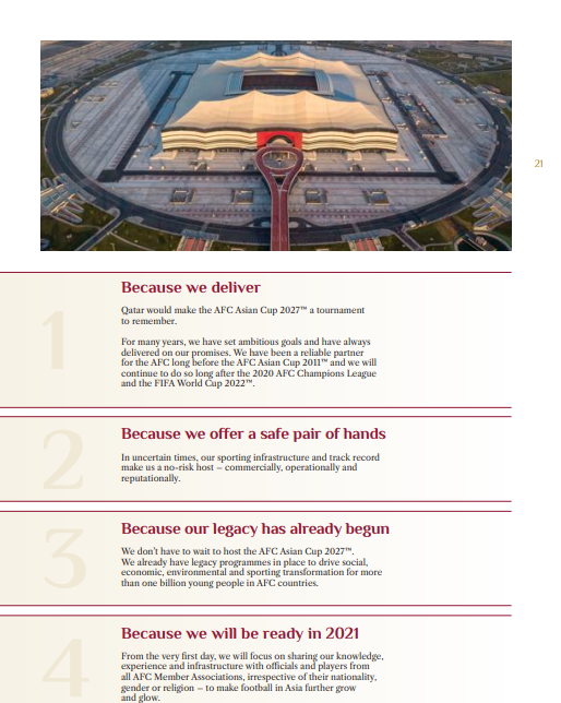 Qatar proudly boasted that with so many international sporting events hosted, and more to come (World Cup especially), there is no need to build any infrastructure. They are more than ready.Something like JDT vision, even grander.