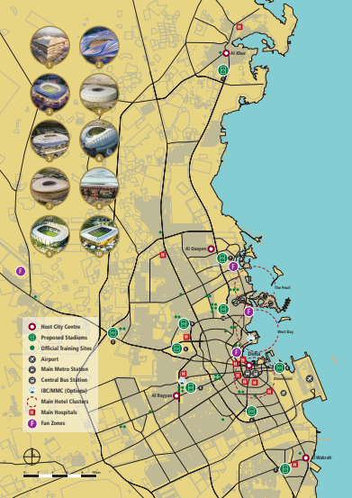 Chapter 2: Host country information.India plan to use 11 cities, Qatar 10 stadiums within 20 km radius, Saudi Arabia just use 3 cities (Riyadh 5 stadiums, Damman 3 and Jeddah 2)