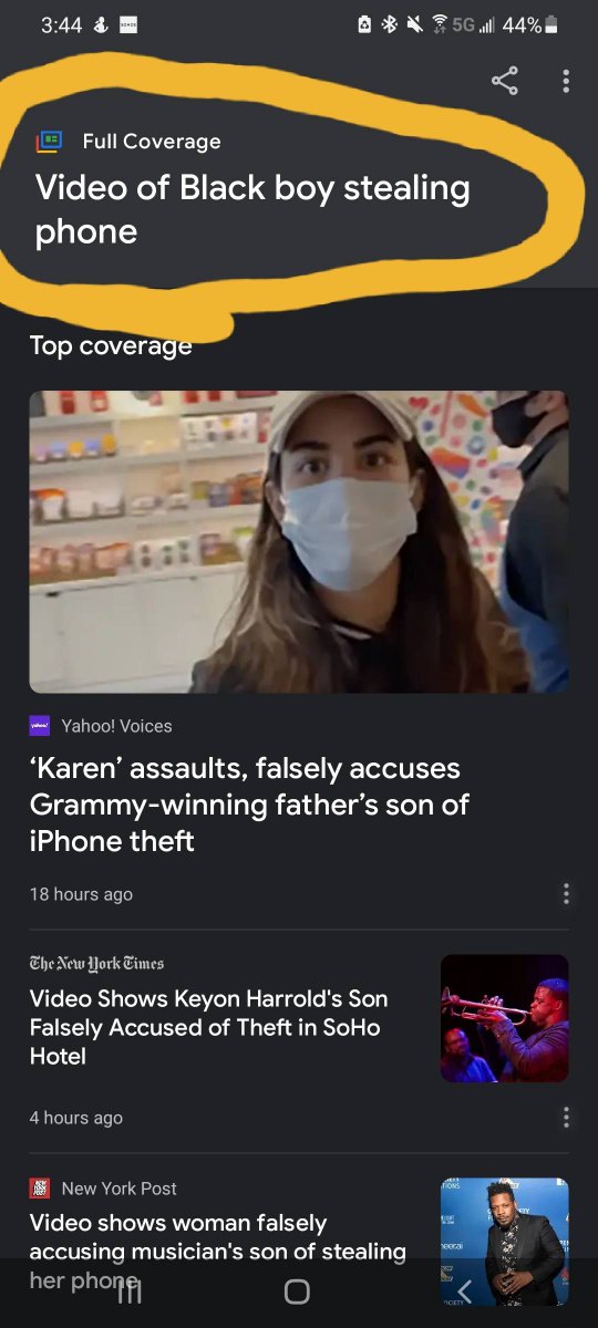 <a href="/googlenews/">Google News</a> Is there an editor responsible for titling "Full Coverage" sections or are these somehow automated?  The title for full coverage on 'SoHo Karen' is inflammatory [screenshot] and misrepresents the stories included.
This is very careless and should not happen.