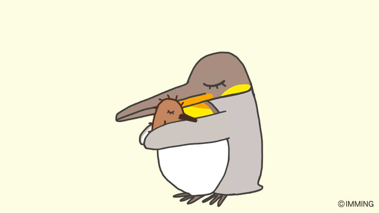 Immingdesign 今日のイラスト 切れ長目のほっこりペンギン ペングイン 親ペングインと子ペングインのギュッ 親 子を怪我なく立派に育てる 子 ママが作る氷飯が大好き ペングイン ペンギン Penguin 企鵝 キングペンギン イラスト イラスト