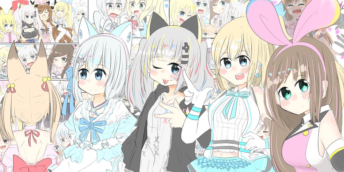 輝夜月 ,キズナアイ ,電脳少女YouTuberシロ 「段々絵柄変わってくの面白いな 」|あわじのイラスト