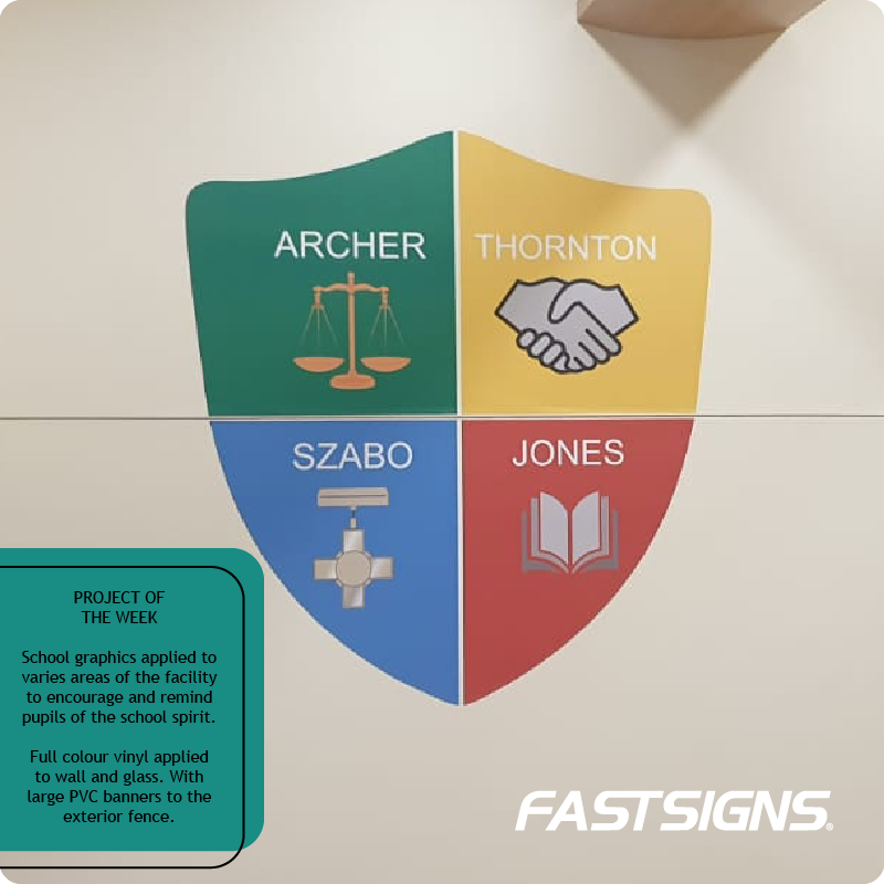 Fastsigns872's tweet photo. PROJECT OF THE WEEK: @LambethAcademy - School graphics applied to various areas of the facility to encourage and remind pupils of the school spirit.  Full colour vinyl applied to the wall and glass panels. With large PVC banners to the exterior fence. #FASTSIGNS #Vinyl #PVCBanner https://t.co/WZMesGFEXP