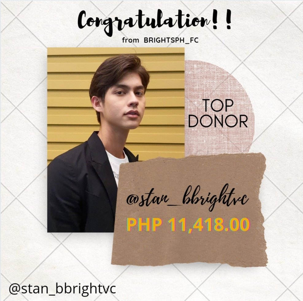 Congratulations to our Top Donor who contributed amounting PHP 11,418.00 in total . @stan_bbrightvc ,You may now claim your Sarawat Doll as promised.  

Thank You for supporting our project and our one and only @bbrightvc 🎉🎉🙏

#bbrightvc 
#BrightsPhilippinesFC