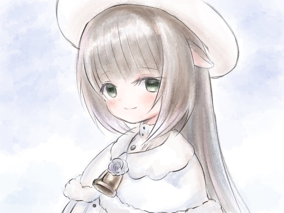 1girl solo long hair green eyes animal ears hat bell  illustration images