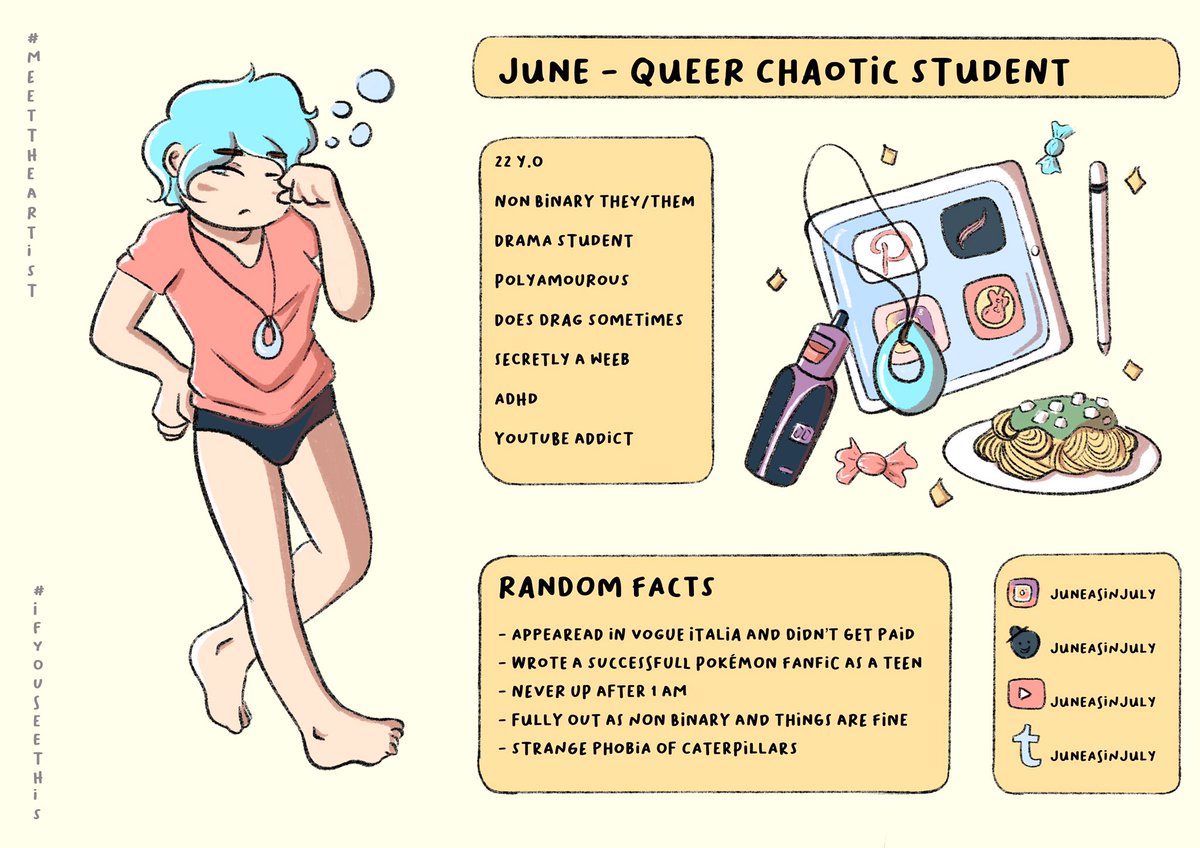 <a href="/MysticcMaddie/">.</a> Thank you for hosting 💕
I’m June, 22 non binary artist from France, drawing cute queer witches and webcomics ✨ My goal is to finish the one I started a month ago, Bubblegum witches! All links in my bio 🌸