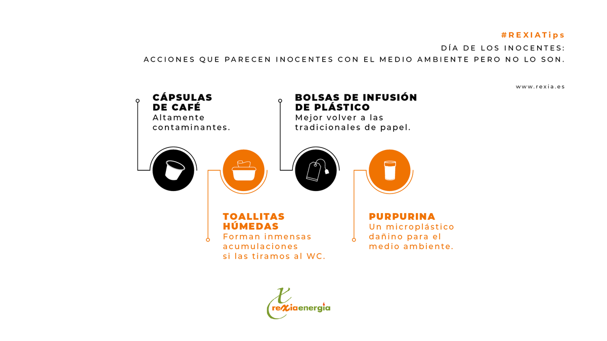#REXIATips 
Existen acciones cotidianas que creemos inocentes para el #medioambiente pero no lo son:
✅No reciclar cápsulas de café
✅Tirar toallitas húmedas al baño
✅Bolsas de infusión de plástico

🌱rexia.es
#DiaDeLosInocentes #vidasostenible #IdeasSostenibles