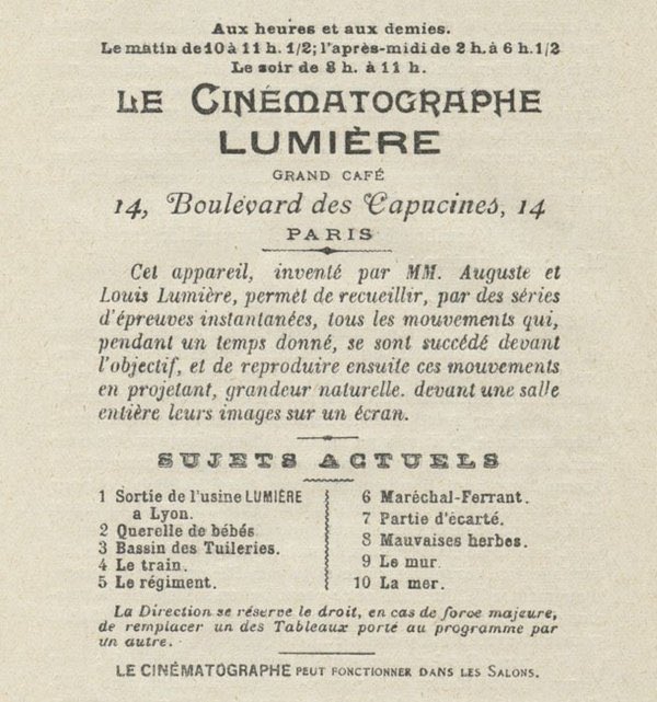 10 vues Lumière au programme.Vous aussi, en ce jour anniversaire, remettez vous dans la peau des 1ers spectateurs et prenez une dizaine de minutes pour vous refaire le programme dans l’ordre grace à l’ @InstitutLumiere : http://www.institut-lumiere.org/musee/les-freres-lumiere-et-leurs-inventions/premiere-seance.html #WatchingClassicsChallenge2020