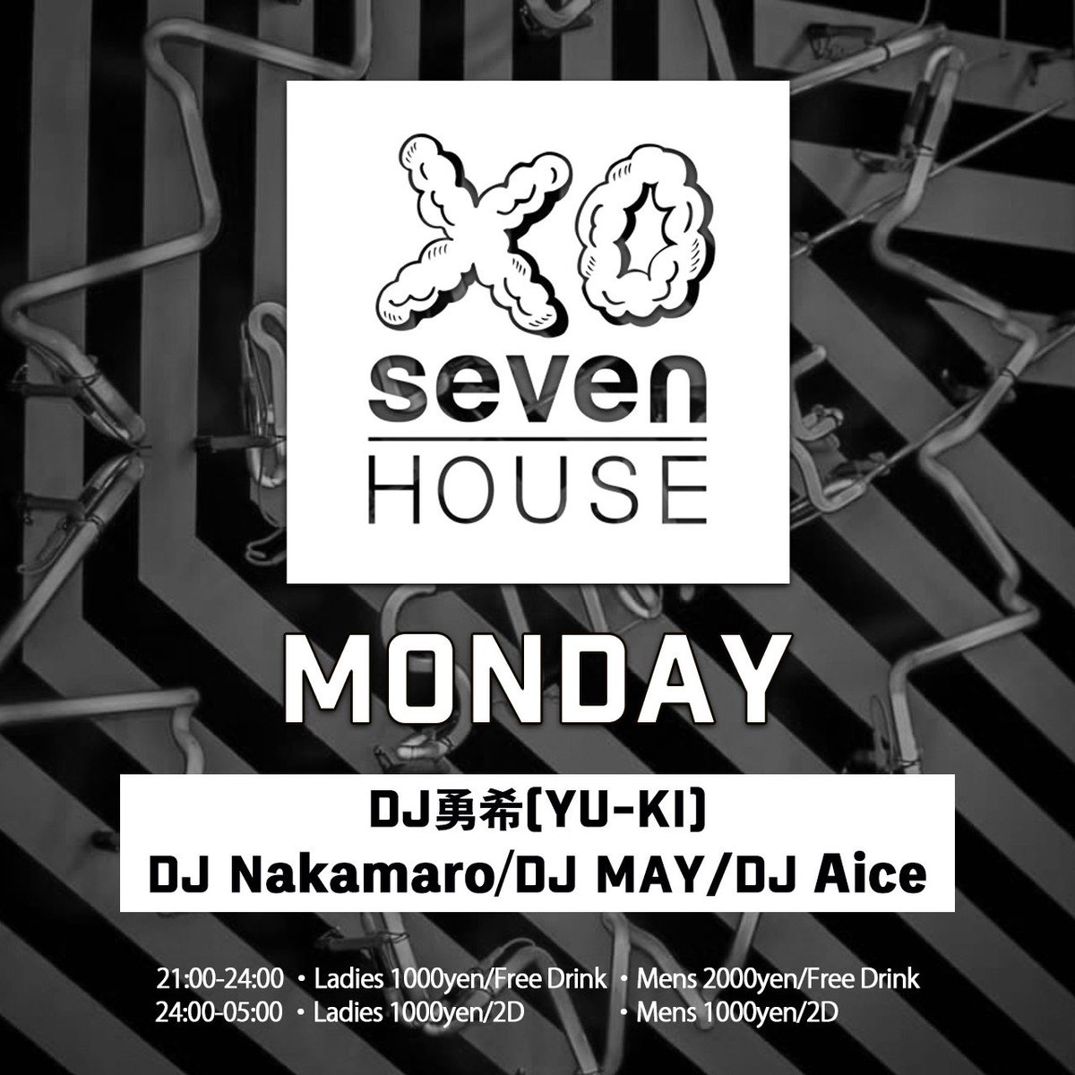 --𝐒𝐞𝐯𝐞𝐧 𝐡𝗼𝐮𝐬𝐞--

𝐎𝐏𝐄𝐍 21︰00~05︰00

    【24︰00までの御来店】
男性︰¥2000  女性︰¥1000
     朝5時まで飲み放題‼️

本日も沢山の御来店お待ちしてます🙇‍♀️

#sevenhouse 
#allstripe 
#osaka 
#musicbar 
#standingbar 
#shisha 
#photospot