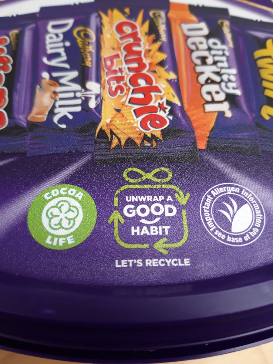 Hi <a href="/CadburyUK/">Cadbury UK</a> please can you confirm what you mean by "unwrap a good habit - let's recycle". Are you really saying that all the individual plastic foil wrappers are recyclable??? Or is it just the plastic box? Do dislike misleading messaging. #CSR  #sustainability #greenwashing