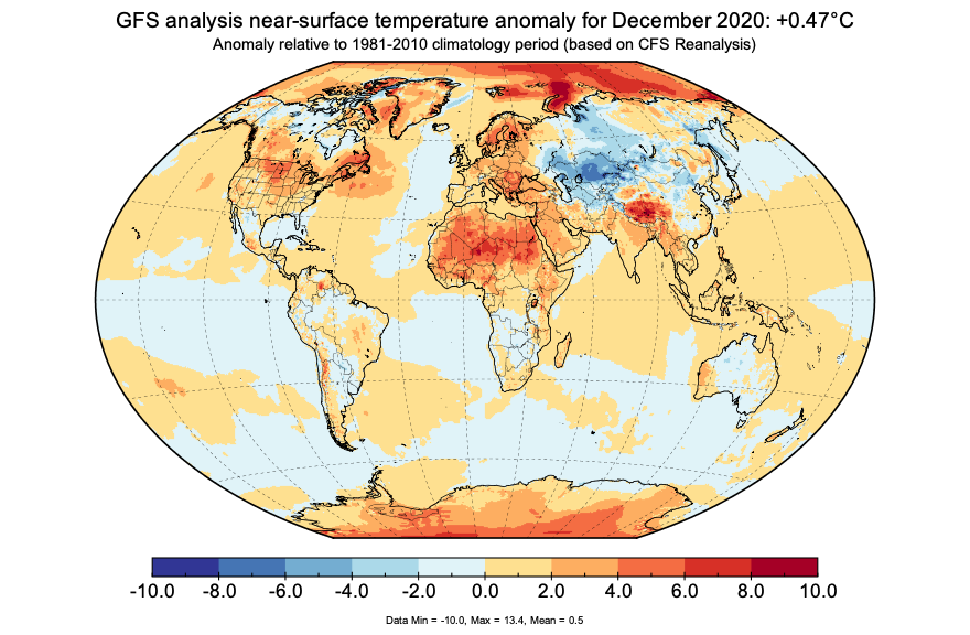(3/9) December turned out to be the only month this year with a considerable cold anomaly over Eurasia, a feature which tends to dampen global temperature in most circumstances. On top of that, we are in a moderate La Niña state which acts to cool as well.  http://www.karstenhaustein.com/climate 