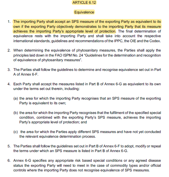 2. A mechanism for recognising equivalence for sanitary and phytosanitary measures (SPS). The same. The EU agreed with Canada, Japan, and proposed it to AUS/NZ. Search for it in the deal, but you won’t find it. With implications for trade between GB and NI. /20