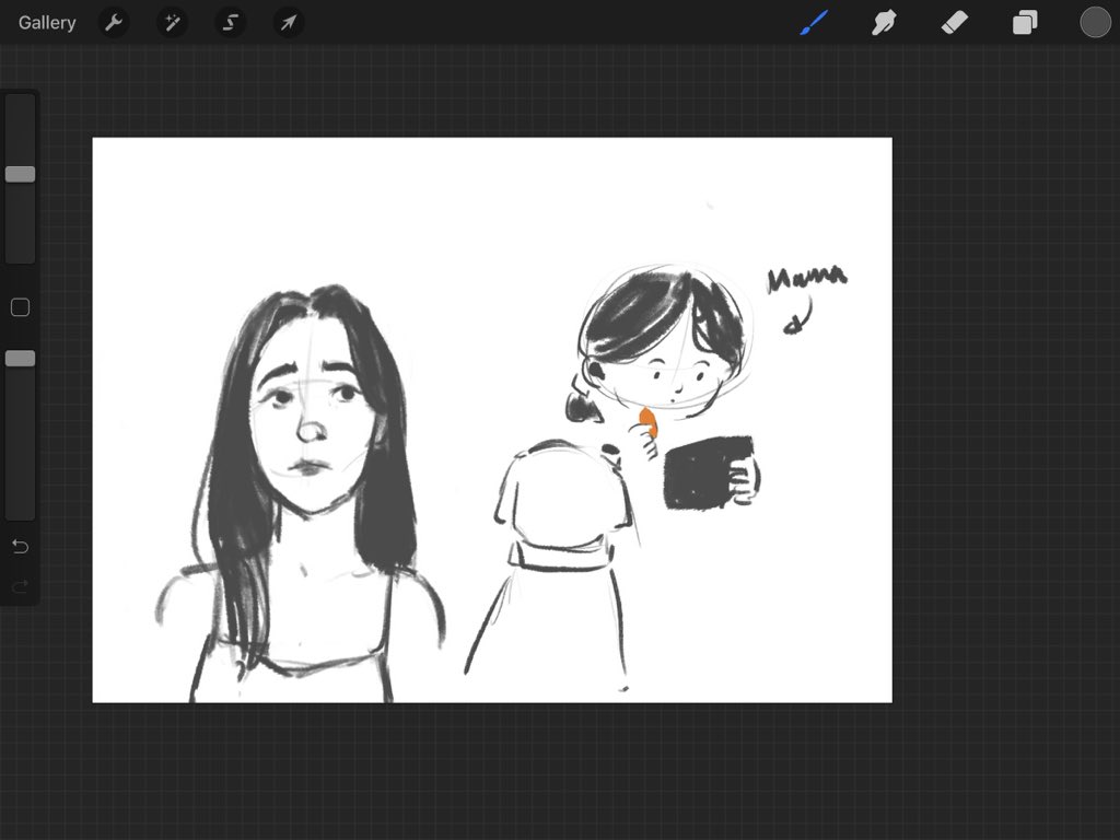 Im doodling and i was joking about how its so easy to draw my sister (left) but it was so hard to draw my mom lol (right) 