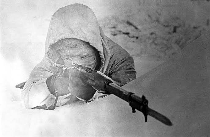 2. Simo HäyhäThe Finnish sniper fought on the Winter War from 1939-40. Within a span of a year he had murdered 500 people with his sniper without any scope. He was shot on the face but he didn't stop there and remains to fight giving him the badass title of "White Death".