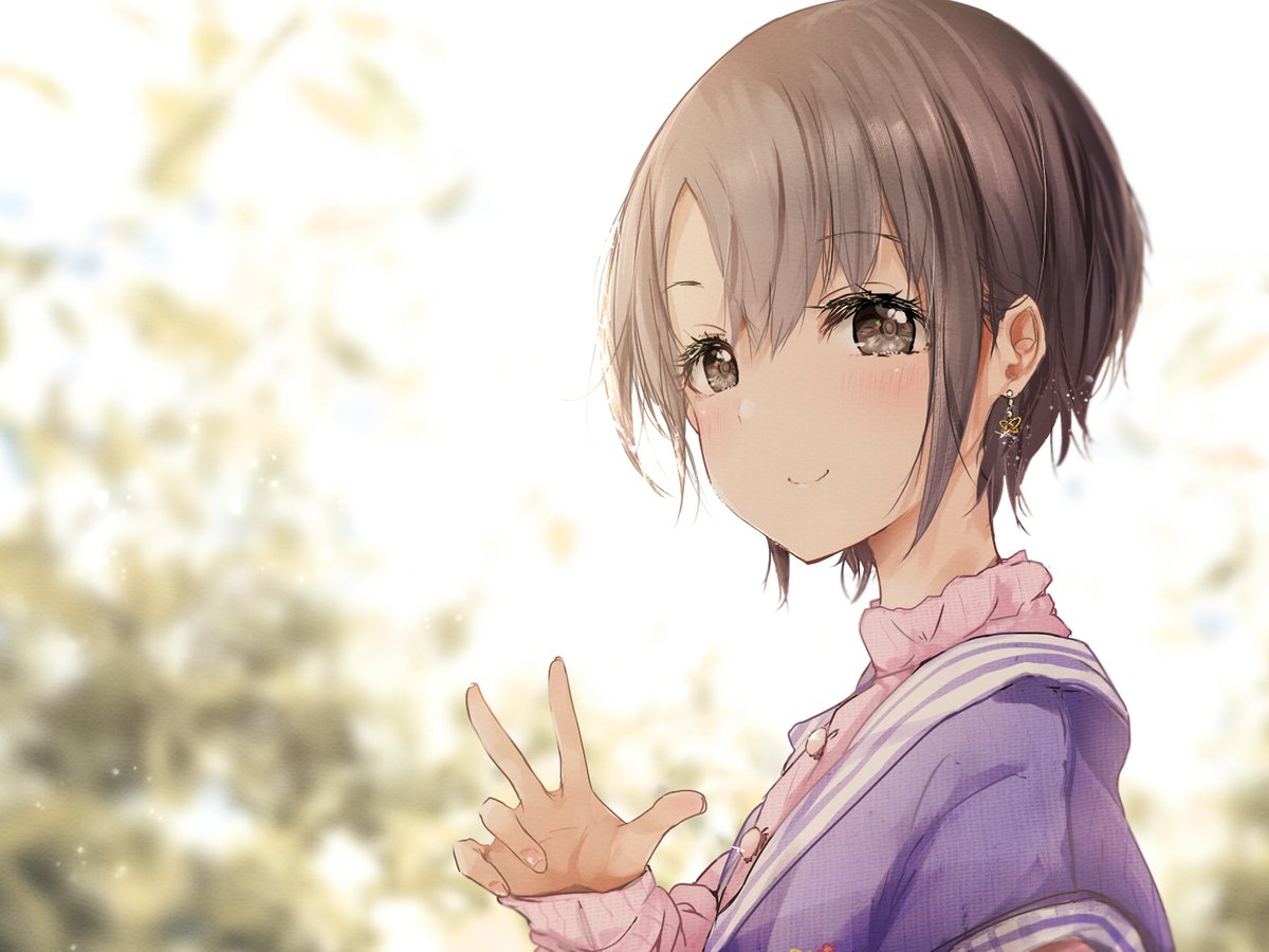 otokura yuuki 1girl solo short hair looking at viewer smile jewelry blurry  illustration images