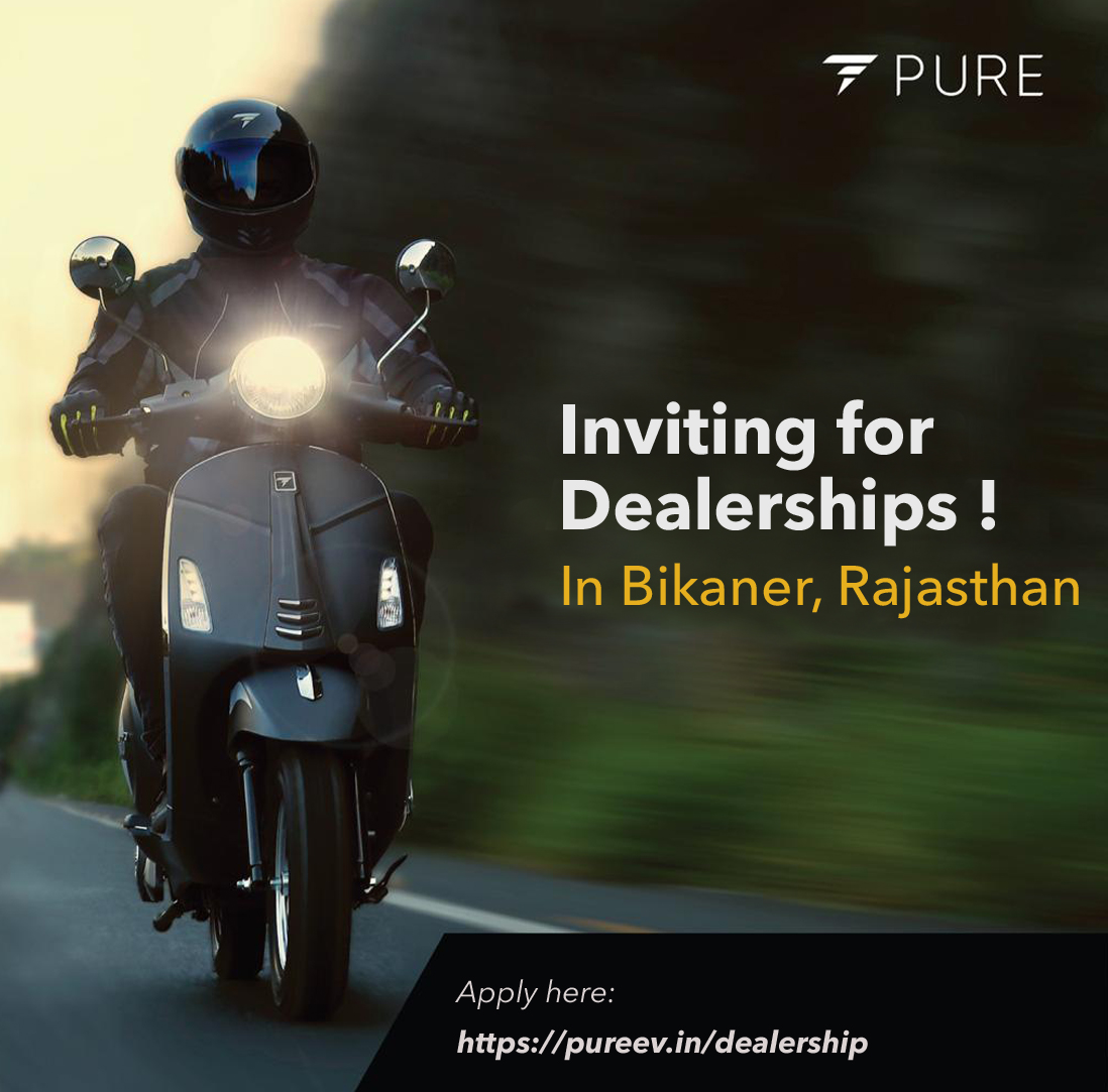 pureenergyindia's tweet photo. PURE EV Invites for the dealerships in Bikaner, Rajasthan
"Let's turn your city PURE ELECTRIC"

Visit the website: https://t.co/746hJI4jrh
&amp; Please fill out the dealership form
.
.
.
#PureEV #PureEnergy #ebikes #electricvehicle #EV #emobility #electricscooter #GoElectric https://t.co/XnYFoAX7ni