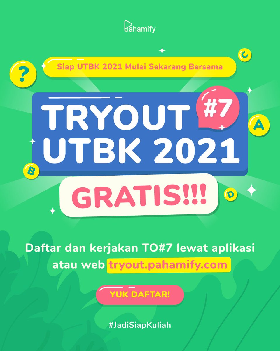 SIAP UTBK 2021 dari sekarang? Pastinya BISA dengan TryOut UTBK 2021 #7 GRATIS! 😎

Upgrade kemampuan dan asah pemahaman materi UTBK kamu mulai sekarang bareng Pahamify yuk! 🤩