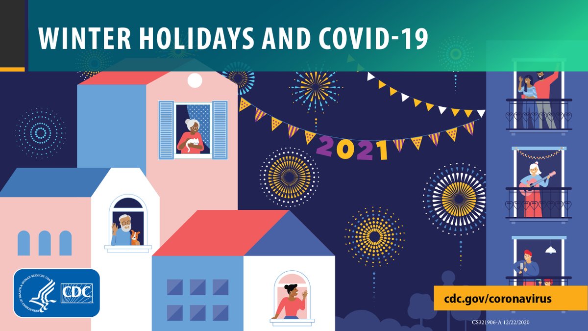 CDCgov's tweet photo. As #COVID19 cases rise, the safest choices for celebrating the #NewYear are to stay home and welcome 2021 with the people you live with, or virtually with loved ones elsewhere. Call friends and family to count down to New Year’s together. More tips: https://t.co/niAizr4HON. https://t.co/LkrBgr05DU
