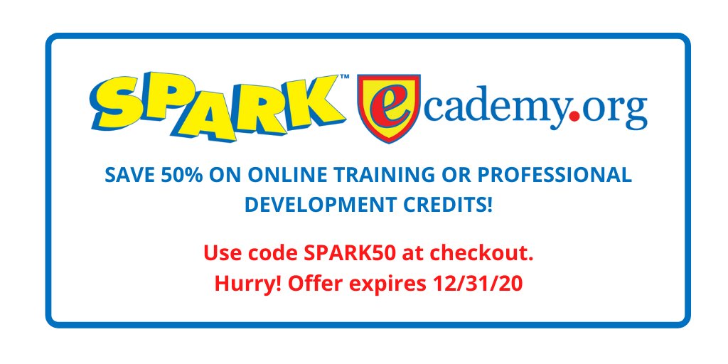SPARKPhysEd's tweet photo. Become certified from the comfort of your home by taking advantage of SPARK Online PD! #Physed

Save 50% on online training or professional development credits at https://t.co/iy3a594X1Z!

Offer expires this week (12/31/20)!

Purchase credits here: https://t.co/eeRL36b34o https://t.co/A2D0R5n7g8