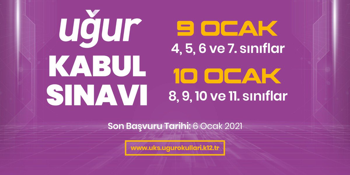 UhlTrabzon's tweet photo. Akademik seviyeni belirle, geleceği hedefle! 🚀

4, 5, 6, 7, 8, 9, 10 ve 11. sınıflardaki tüm öğrencilerin katılımına açık Uğur Kabul Sınavı'na katıl, akademik başarını takibe alırken Türkiye geneli yüzdelik dilimini gör!

📌 Başvuru için: https://t.co/NLNh96ytJe 

#UğurluGelecek https://t.co/lhBusPPg6t