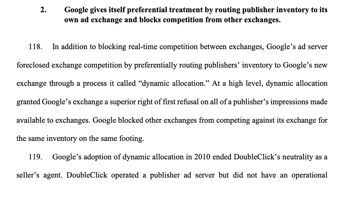 For eg. An algorithm that most publishers tend to choose as an option maximize their revenue (Dynamic allocation) on the publisher side tool actually biased auctions to give preference to Google and its buying tools in multiple ways to win a lion’s share of the inventory. (5/n).