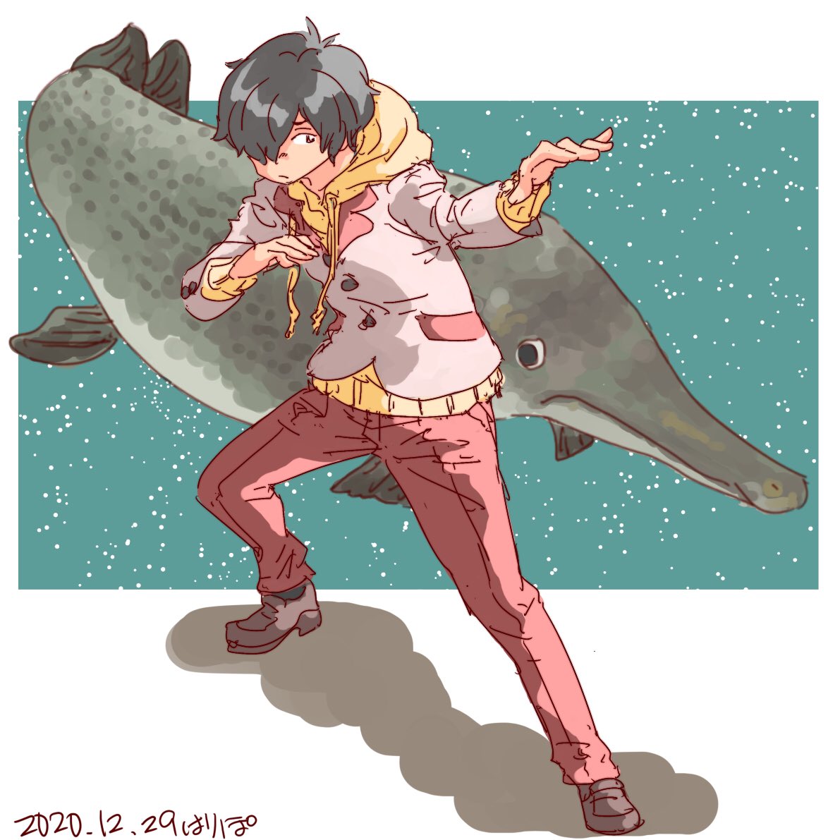 お魚拳法シリーズ W 魚遊拳 ガーの構え 小守護 こもりまもる ハリー ターボ42のイラスト