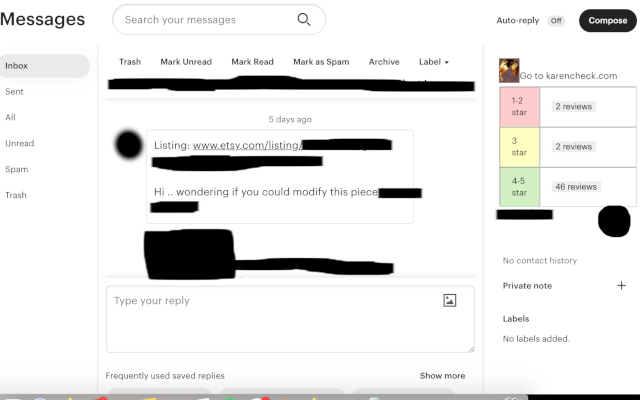 karen_check's tweet photo. Just updated the Chrome extension! Now it also works on your Messages page in addition to Orders &amp; Shipping. Get a fishy message before they have ordered? KC has your back. Your extension will update automatically. https://t.co/glJvlPF534