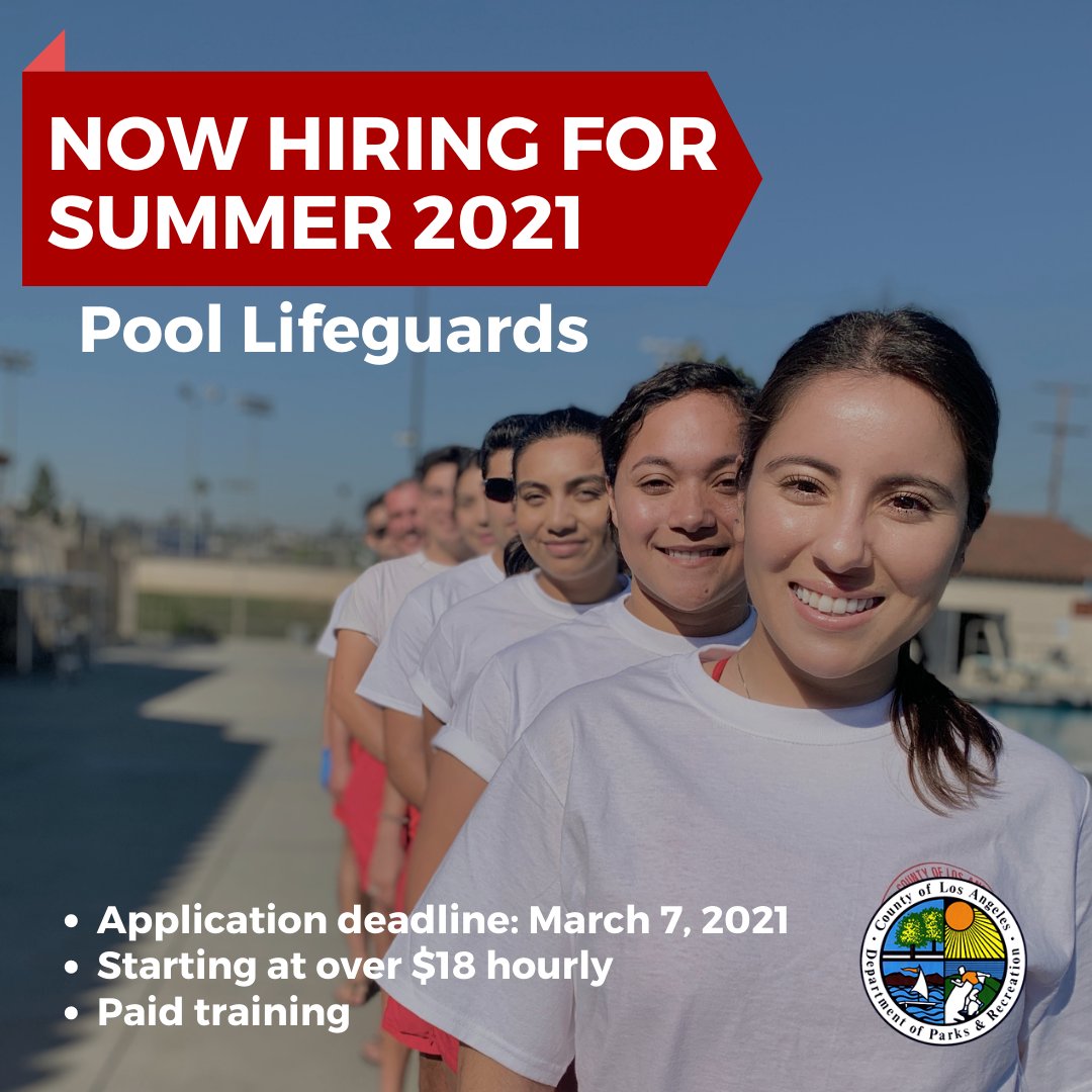 lacountyparks's tweet image. 🏊NOW HIRING: Want to BECOME A POOL LIFEGUARD? We are hiring for the Summer 2021 season for many of our #LACountyParks locations. ➡️ APPLY NOW:  bit.ly/3aDW4kv