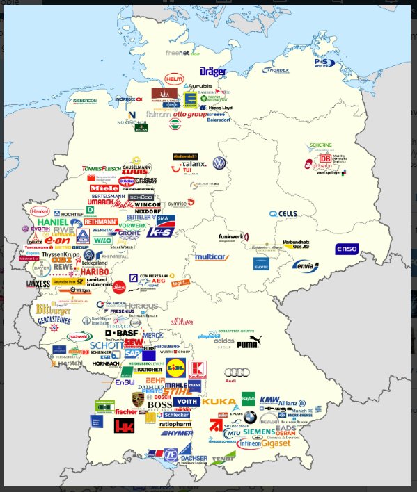「ドイツの大企業の分布図 」|ニホニウンのイラスト