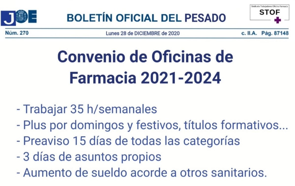 STOFsindicato's tweet photo. #FelizLunes "habemus convenio" para oficinas de farmacia.
#dudaSTOF #nuevoconveniofarmacia https://t.co/cdkPUdyQct