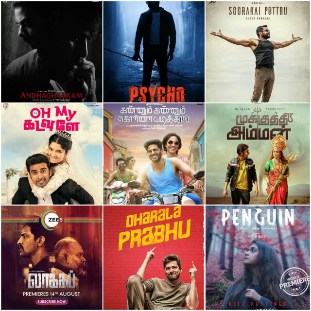My Top10 fav Tamil movies of 2020❤️❤️
1.#Andhaghaaram 
2.#Psycho
3.#SooraraiPottru
4.#OhMyKadavule
5.#KannumKannumKollaiyadithaal
6.#MookuthiAmman 
7.#LockUp
8.#DharalaPrabhu
9.#Penguin
10.#NaanSirithal