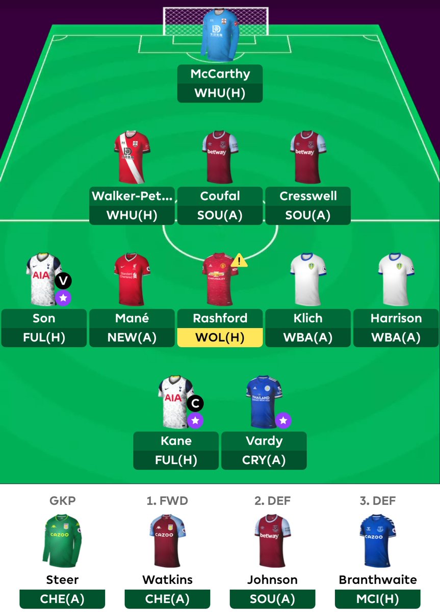 My #FPL update ahead of Gameweek 16...

Transfers selection:
✅ Klich
❌ Grealish

Team selection:
✅ Klich &amp; Harrison
❌ Grealish &amp; Watkins

#FPLCommunity