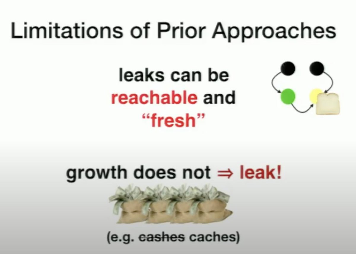 The BLeak talk identifies past approaches to identify leaks / worthless memory: Staleness tracking, based on access recency (not accessed anymore = stale) Growth Analysis: identify objects that grown in counter and sizeLimitations =>